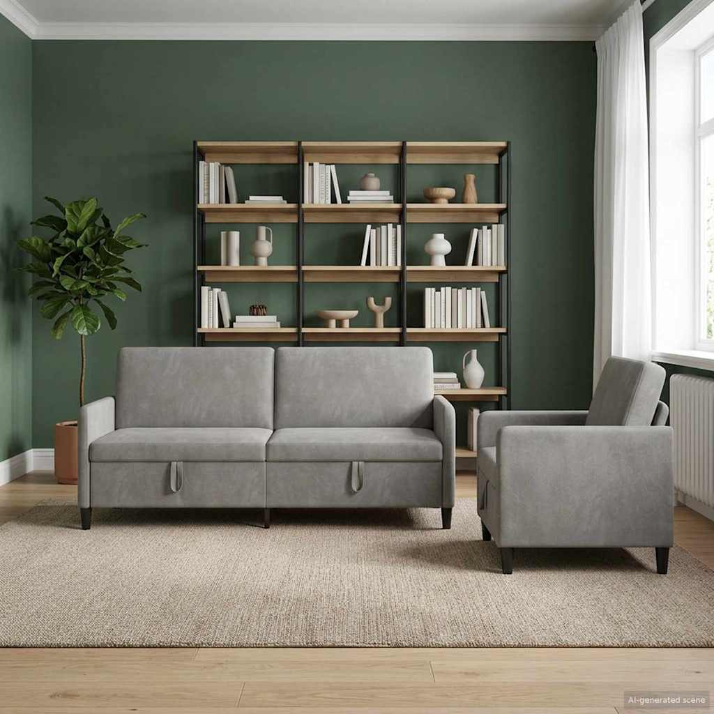 vidaXL Sofa Set with Storage 2 pc Light Gray Polyester