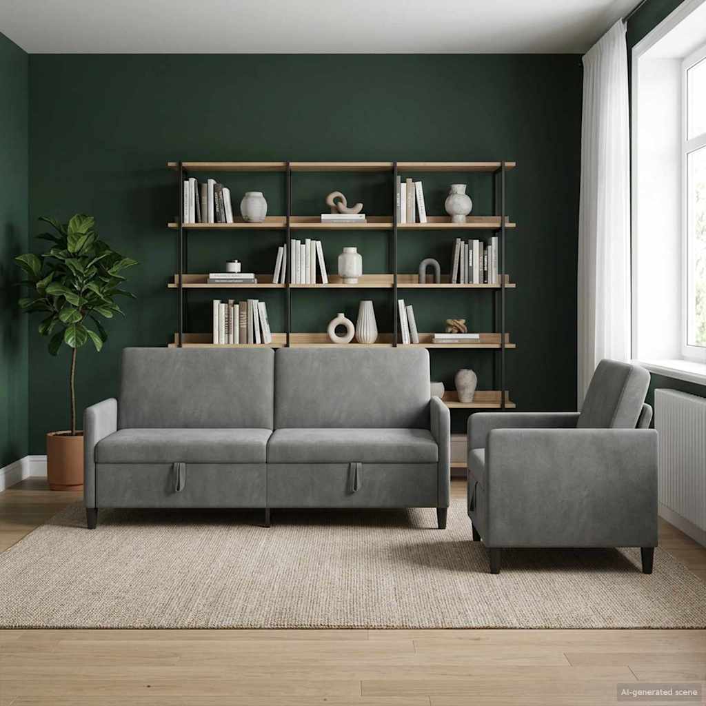 vidaXL Sofa Set with Storage 2 pc Light Gray Polyester