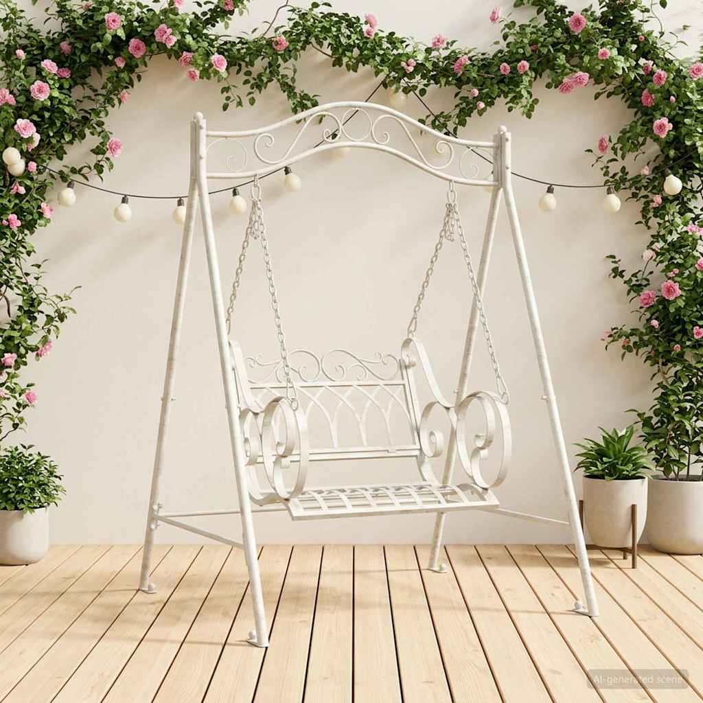 vidaXL Schommelbank Staal 113 x 121,5 x 168 cm Antiek wit