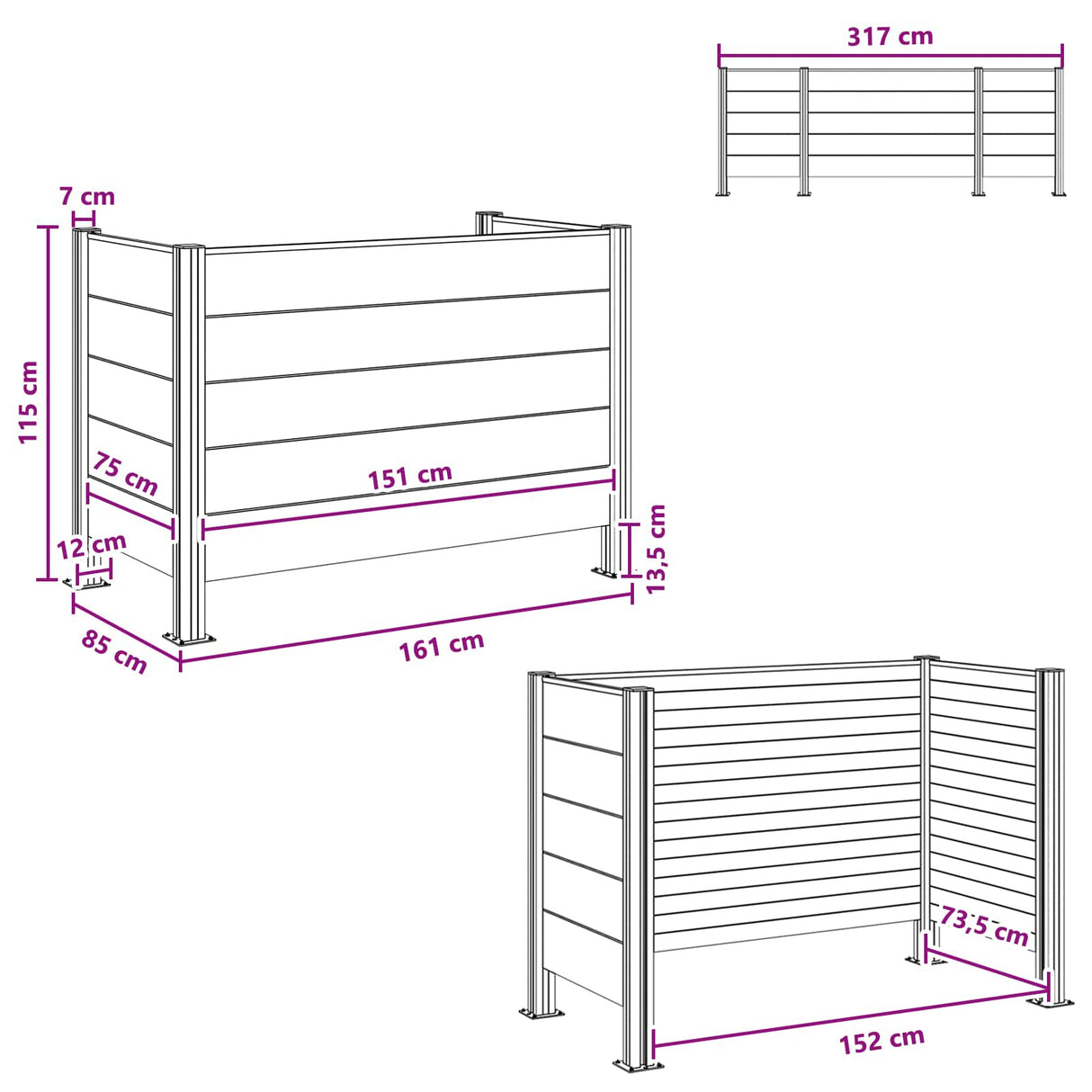 vidaXL Bin Enclosure Brown 161 x 85 x 115 cm Aluminium and WPC
