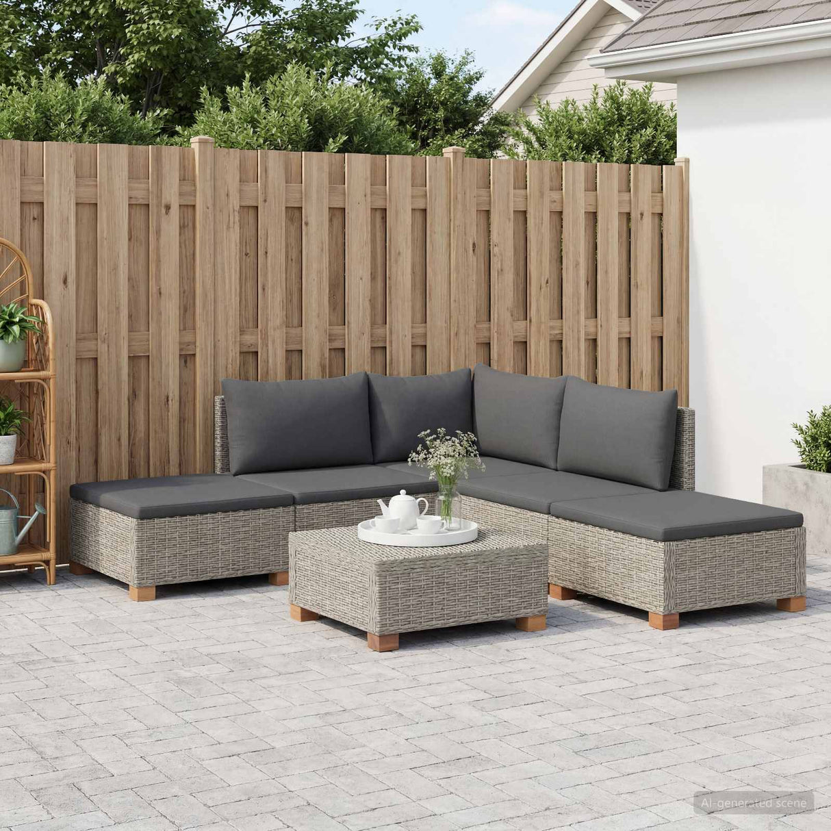 vidaXL 6 st Rieten Loungeset met Kussens GENDT Natuurlijk Riet Naturel