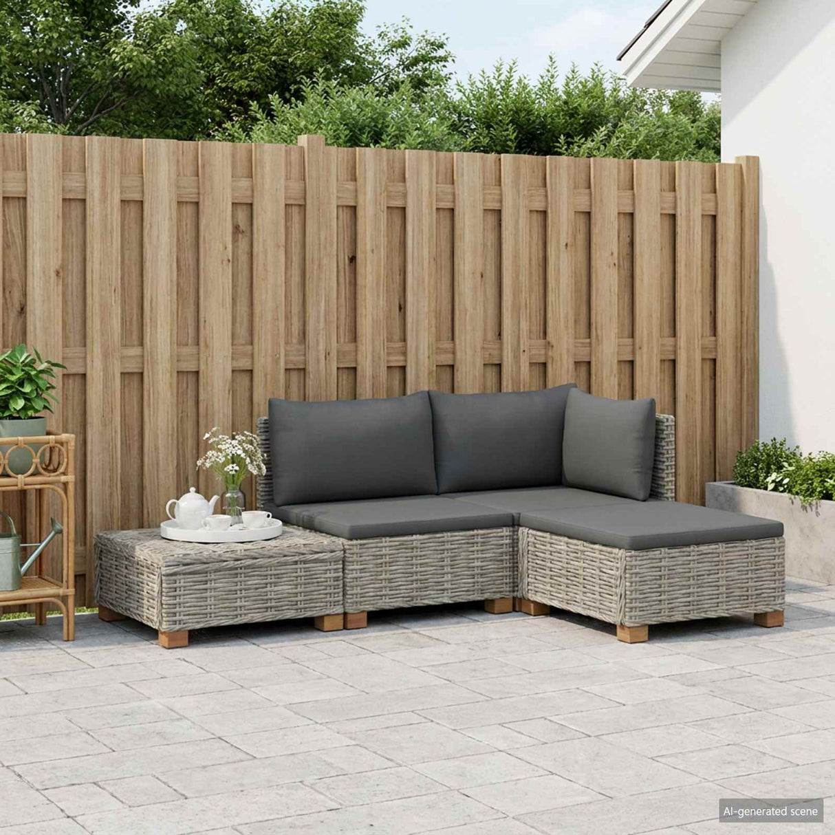 vidaXL 4 st Rieten Loungeset met Kussens GENDT Natuurlijk Riet Naturel