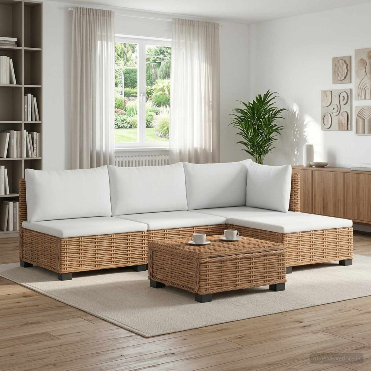 vidaXL 5 st Rieten Loungeset met Kussens GENDT Natuurlijk Riet Naturel