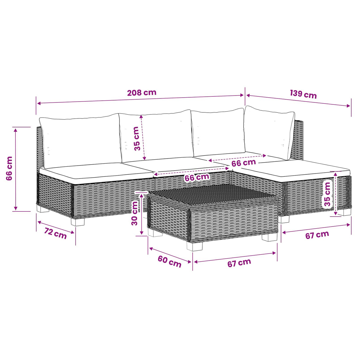 vidaXL 5 st Rieten Loungeset met Kussens GENDT Natuurlijk Riet Naturel
