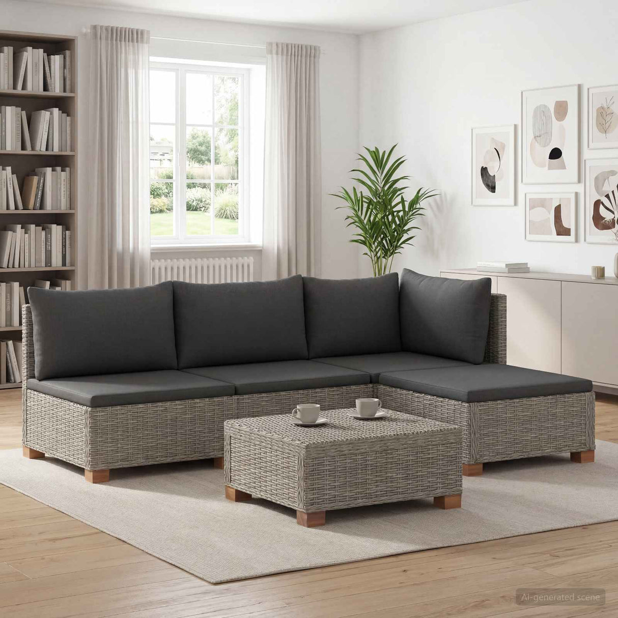 vidaXL 5 st Rieten Loungeset met Kussens GENDT Natuurlijk Riet Naturel