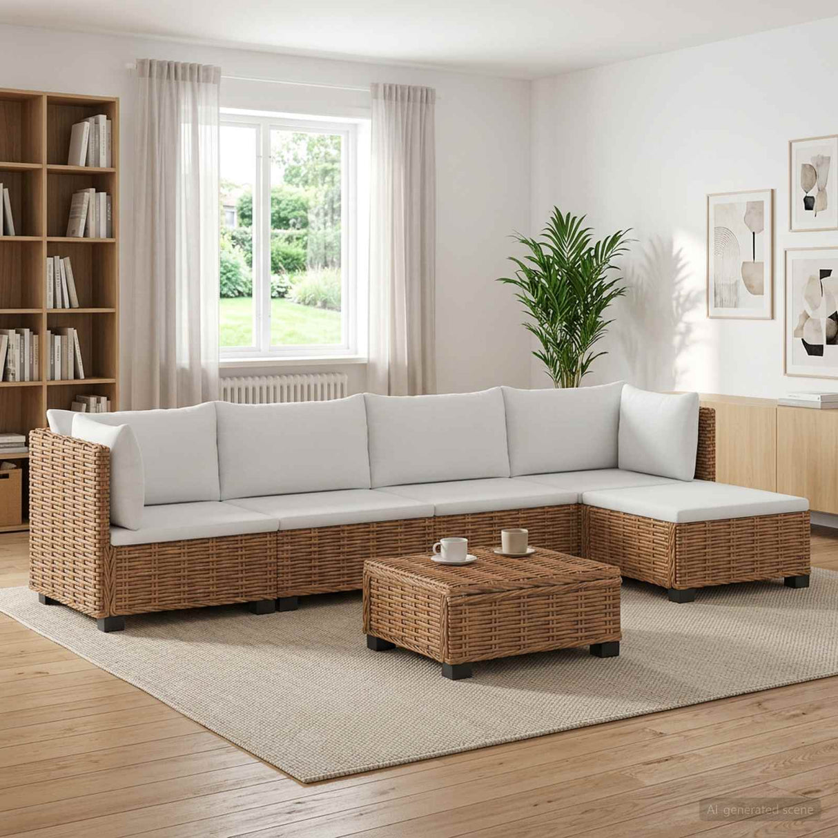 vidaXL 6 st Rieten Loungeset met Kussens GENDT Natuurlijk Riet Naturel