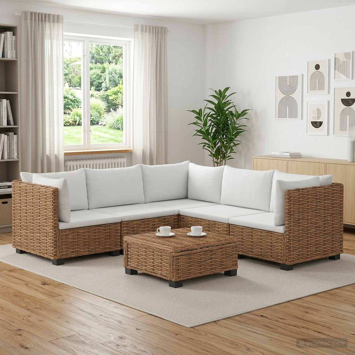 vidaXL 6 st Rieten Loungeset met Kussens GENDT Natuurlijk Riet Naturel
