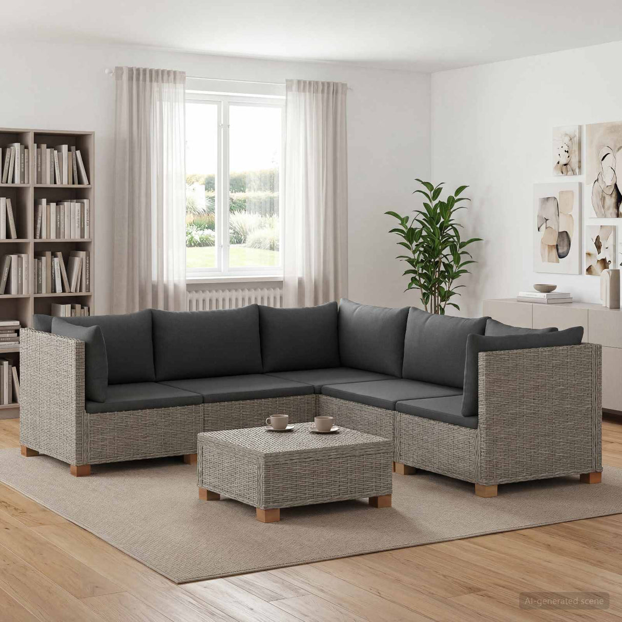 vidaXL 6 st Rieten Loungeset met Kussens GENDT Natuurlijk Riet Naturel