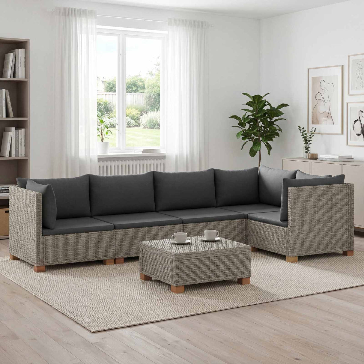 vidaXL 6 st Rieten Loungeset met Kussens GENDT Natuurlijk Riet Naturel