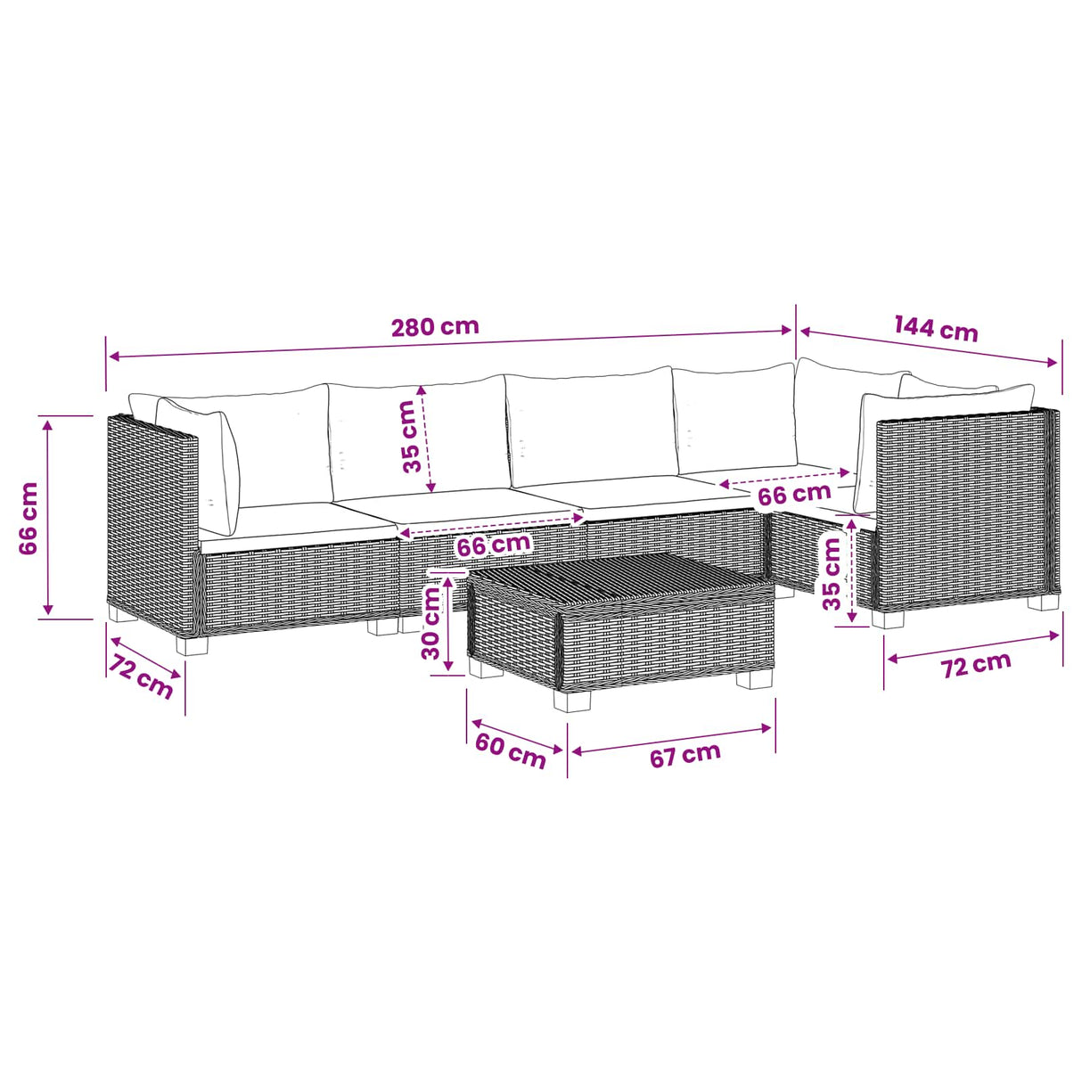 vidaXL 6 st Rieten Loungeset met Kussens GENDT Natuurlijk Riet Naturel