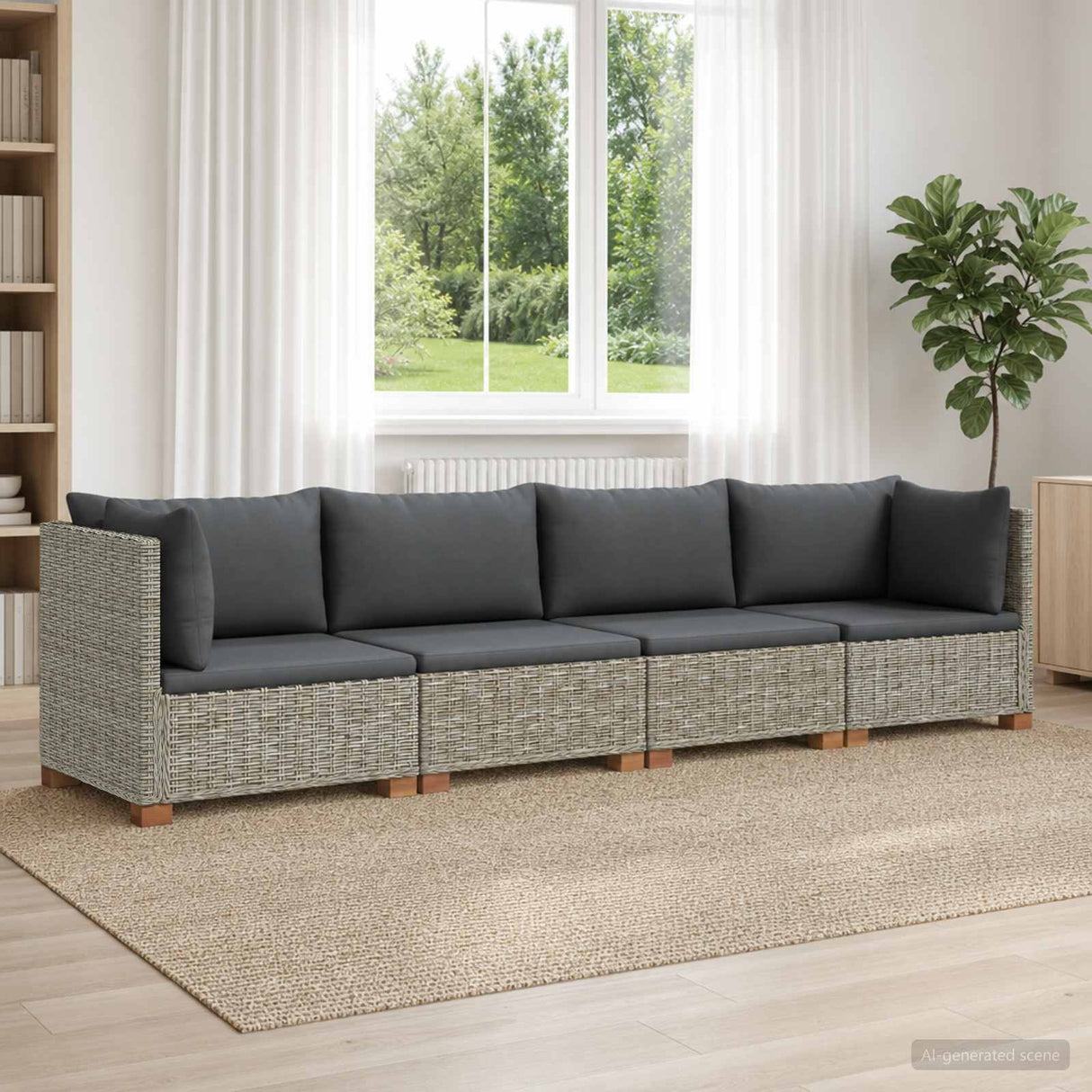 vidaXL 4 st Rieten Lounge Set met Kussens GENDT Natuurlijk Riet