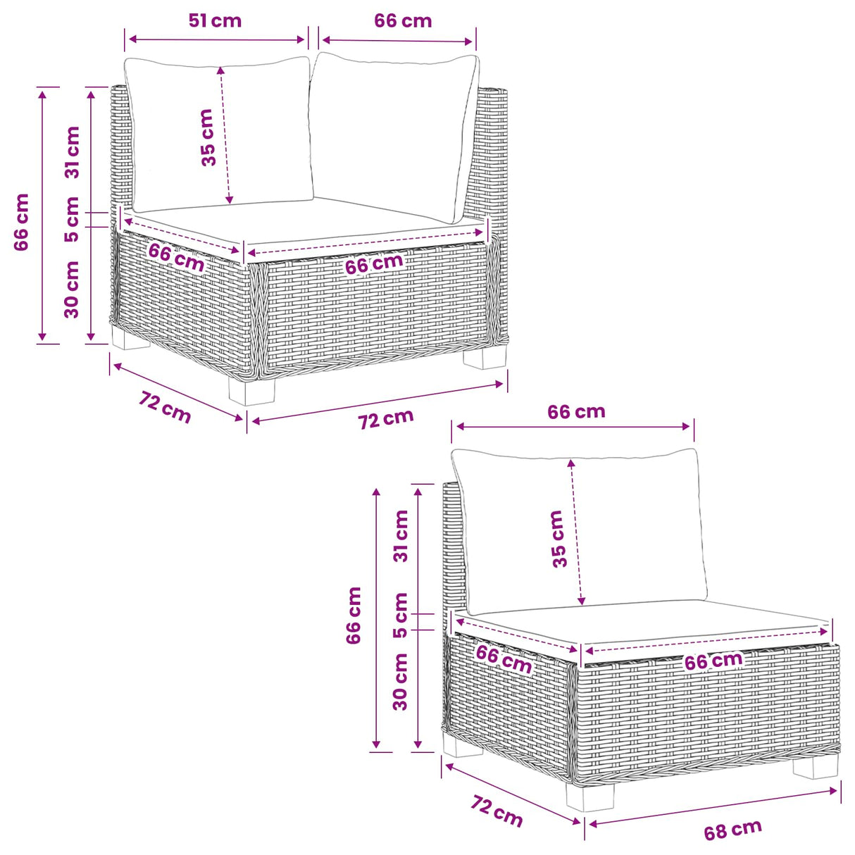 vidaXL 4 st Rieten Lounge Set met Kussens GENDT Natuurlijk Riet