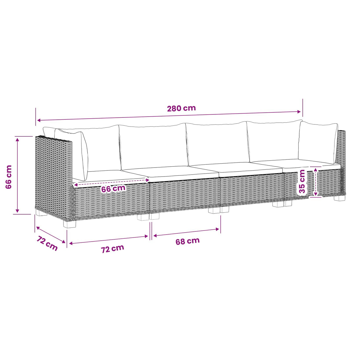 vidaXL 4 st Rieten Lounge Set met Kussens GENDT Natuurlijk Riet