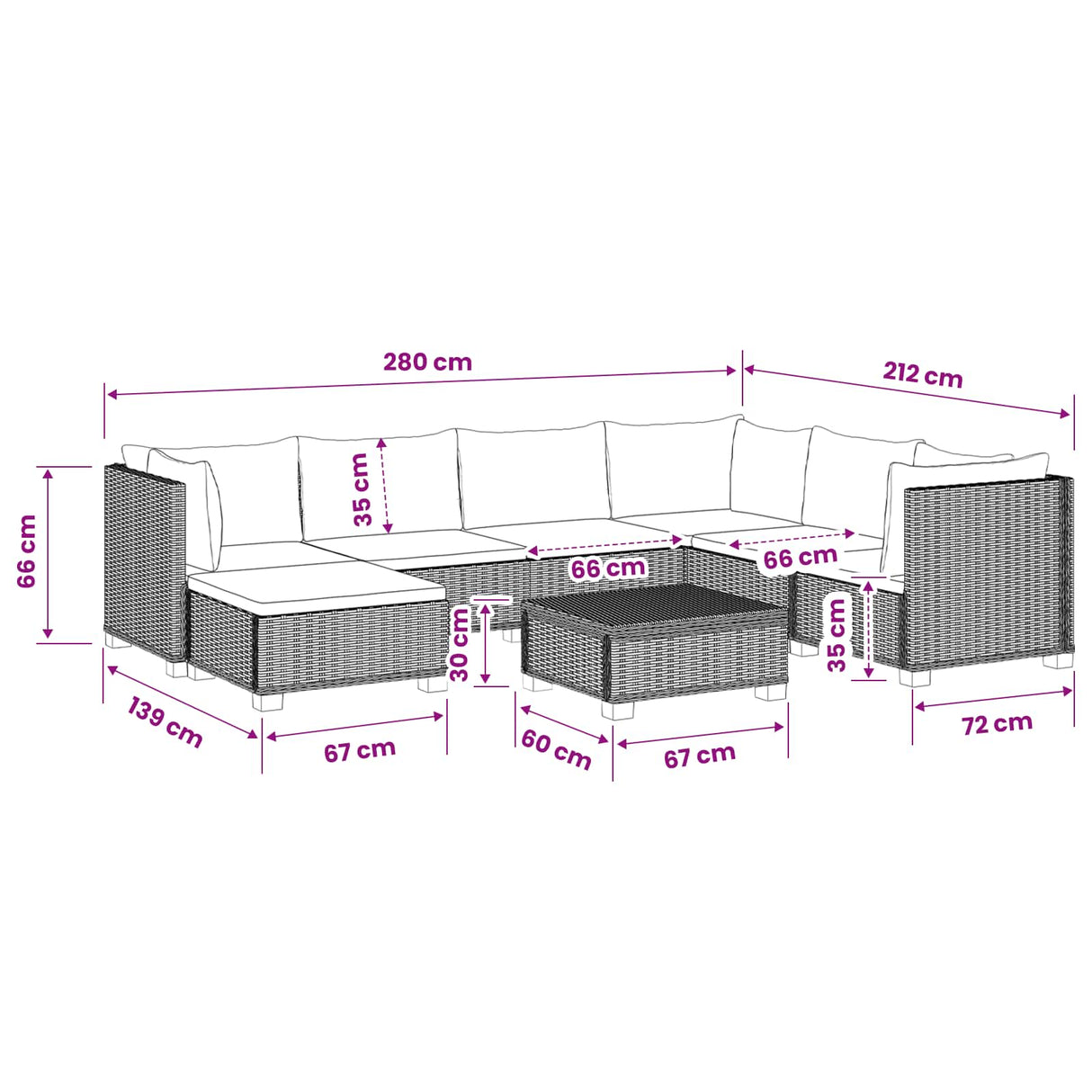 vidaXL 8 st Rieten Loungeset met Kussens GENDT Natuurlijk Riet Naturel