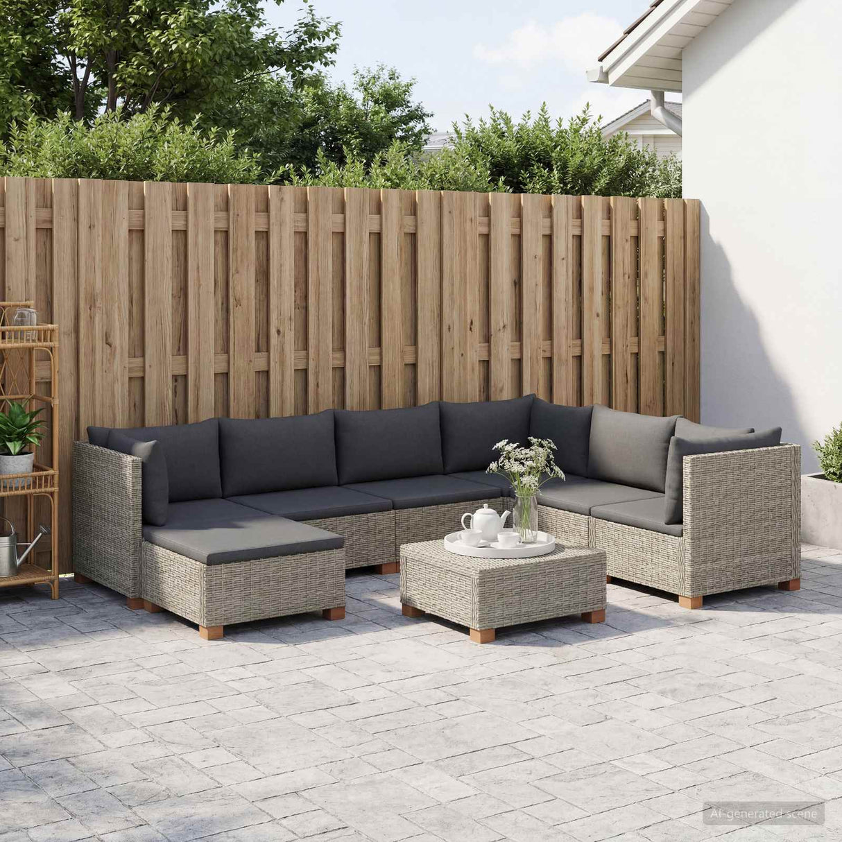 vidaXL 8 st Rieten Loungeset met Kussens GENDT Natuurlijk Riet Naturel
