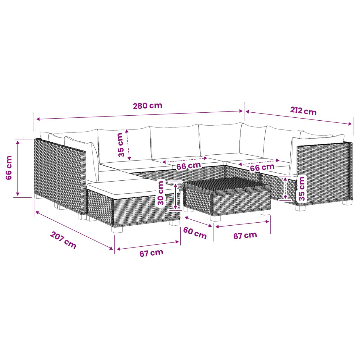 vidaXL 9 st Rieten Loungeset met Kussens GENDT Natuurlijk Riet Naturel