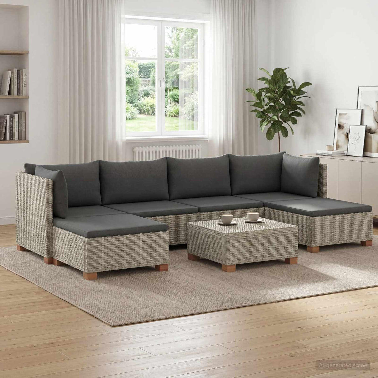 vidaXL 7 st Rieten Loungeset met Kussens GENDT Natuurlijk Riet Naturel