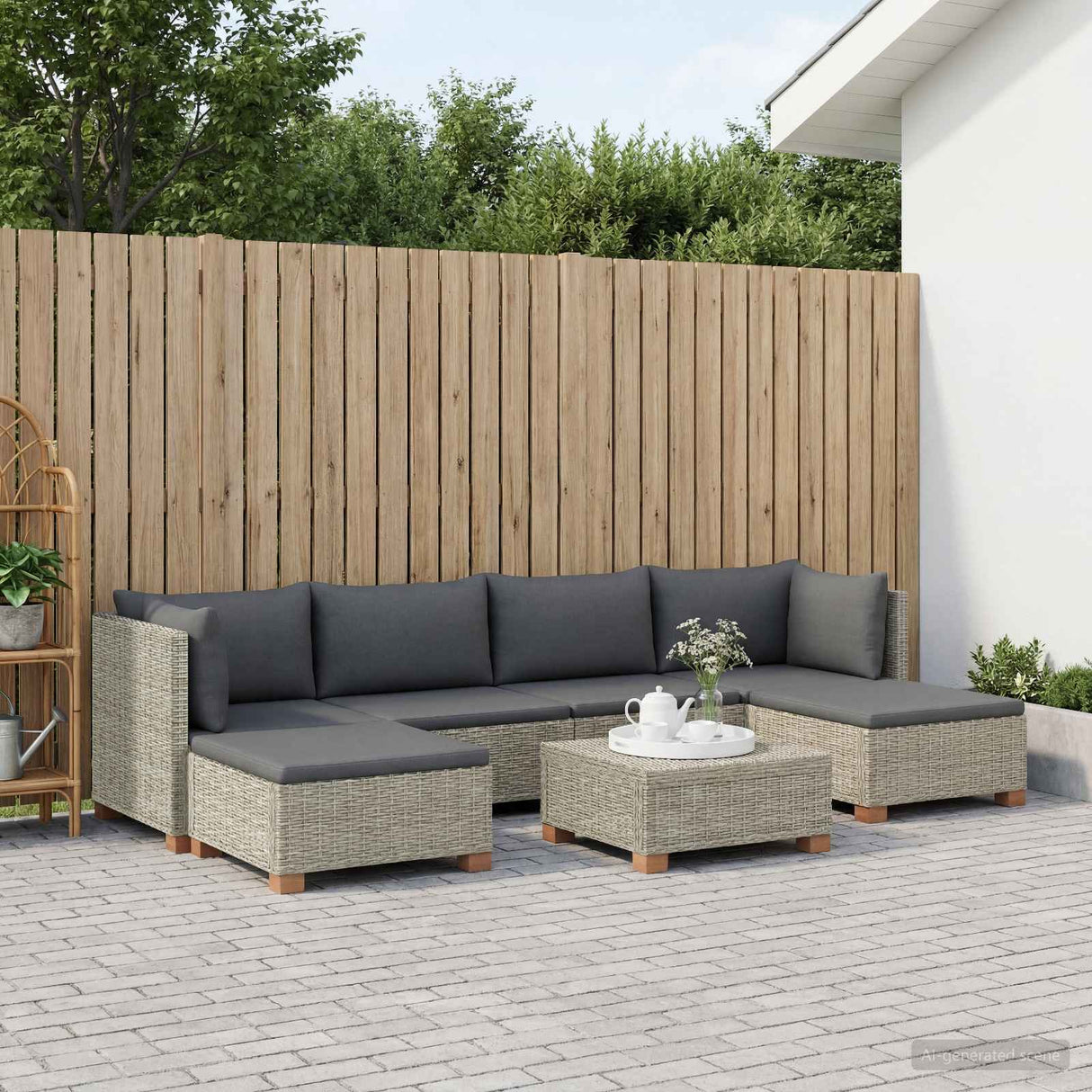 vidaXL 7 st Rieten Loungeset met Kussens GENDT Natuurlijk Riet Naturel