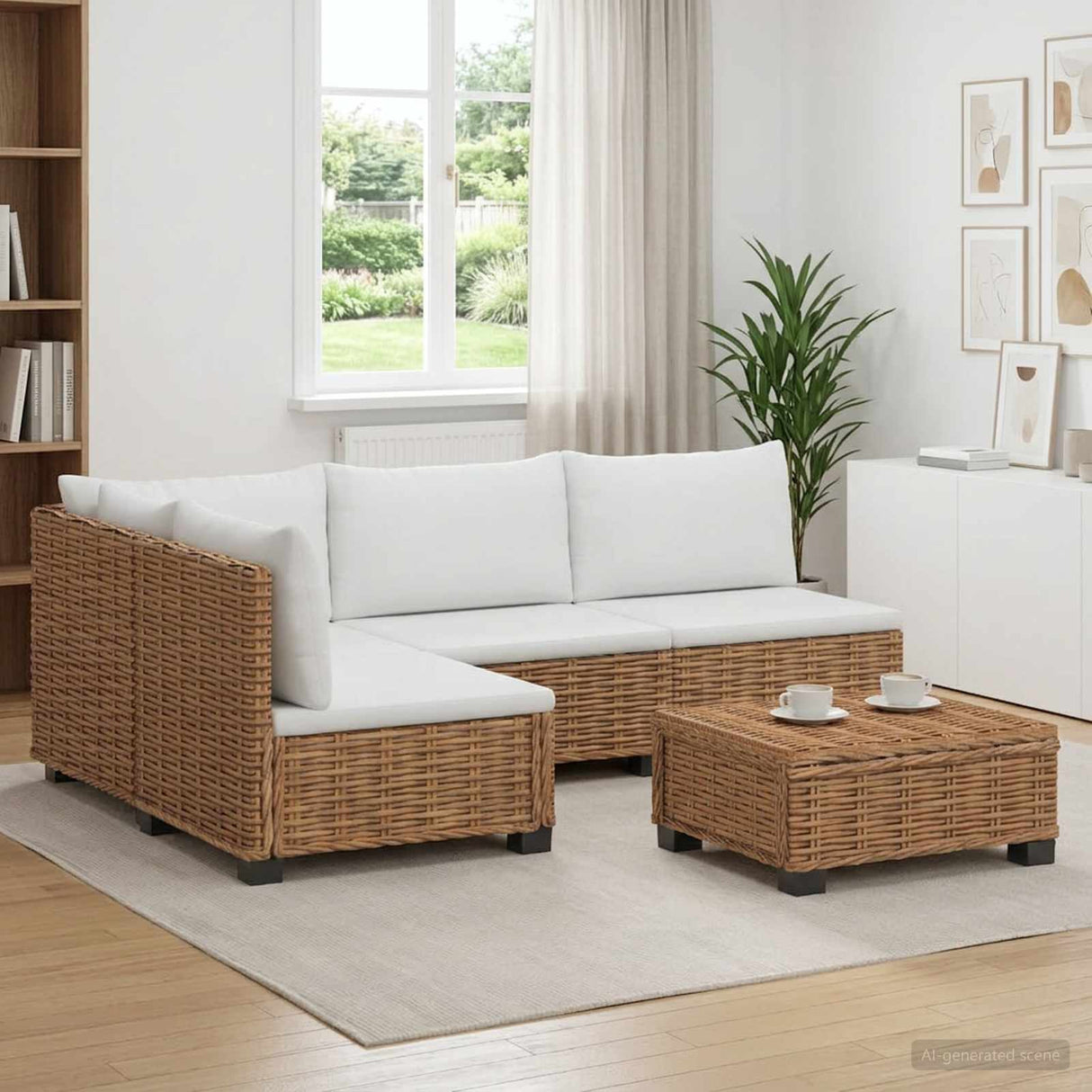 vidaXL 5 st Rieten Loungeset met Kussens GENDT Natuurlijk Riet Naturel