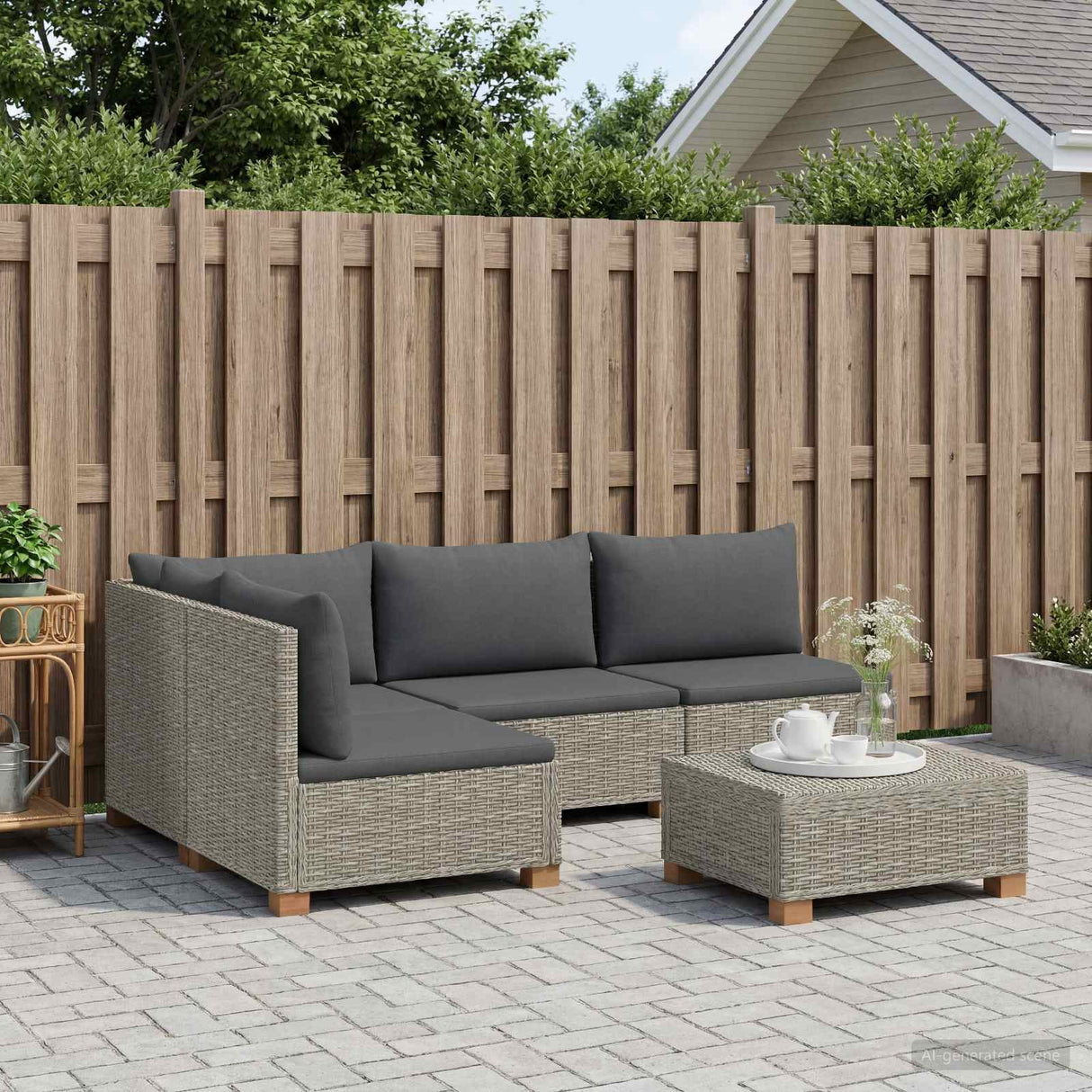 vidaXL 5 st Rieten Loungeset met Kussens GENDT Natuurlijk Riet Naturel