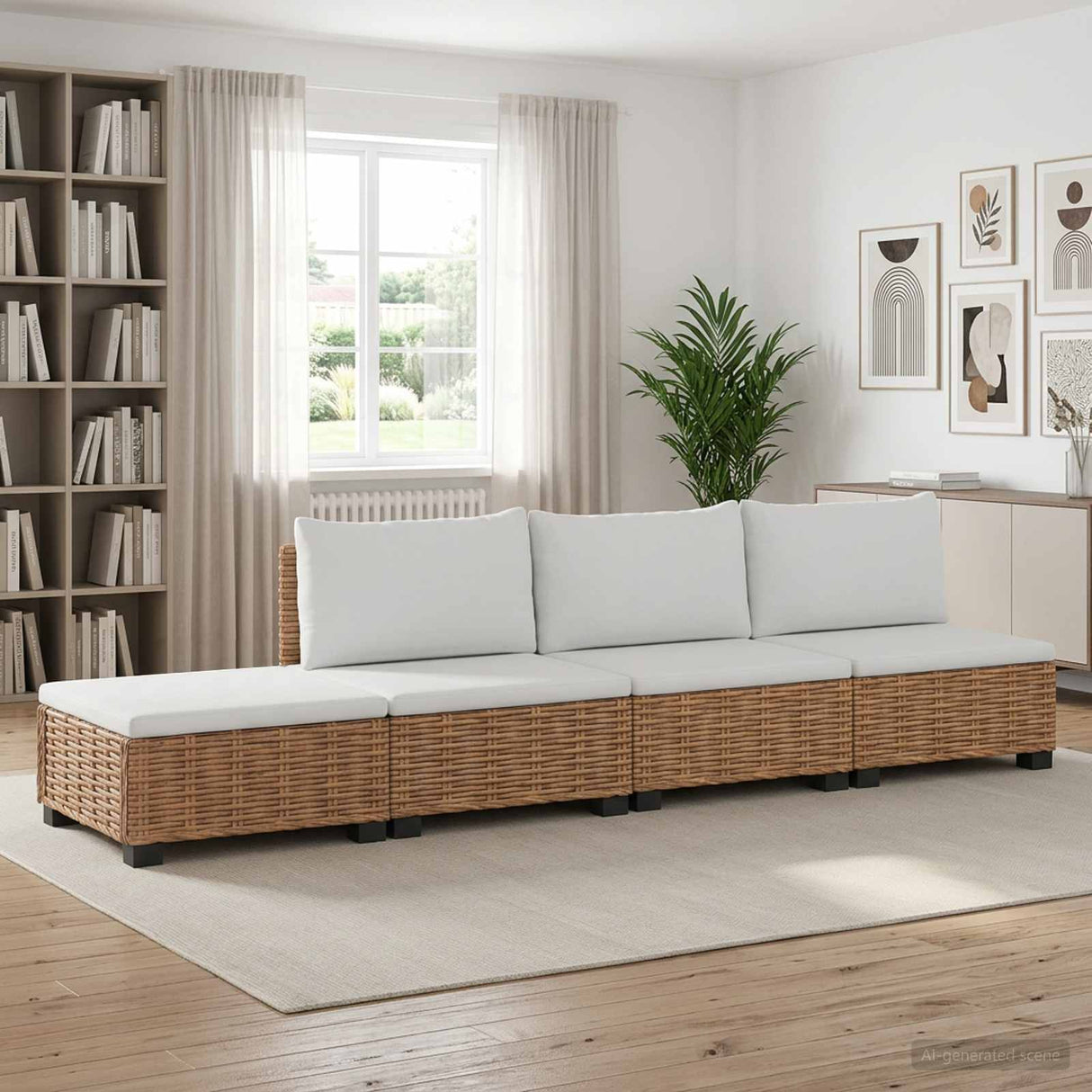 vidaXL 4 st Rieten Loungeset met Kussens GENDT Natuurlijk Riet Naturel
