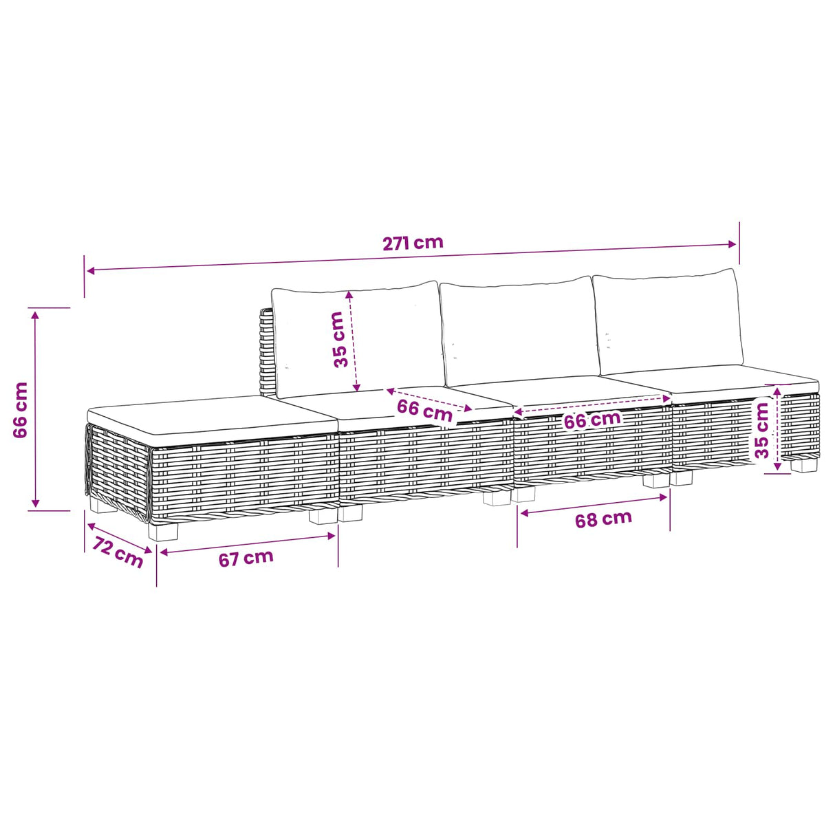 vidaXL 4 st Rieten Loungeset met Kussens GENDT Natuurlijk Riet Naturel