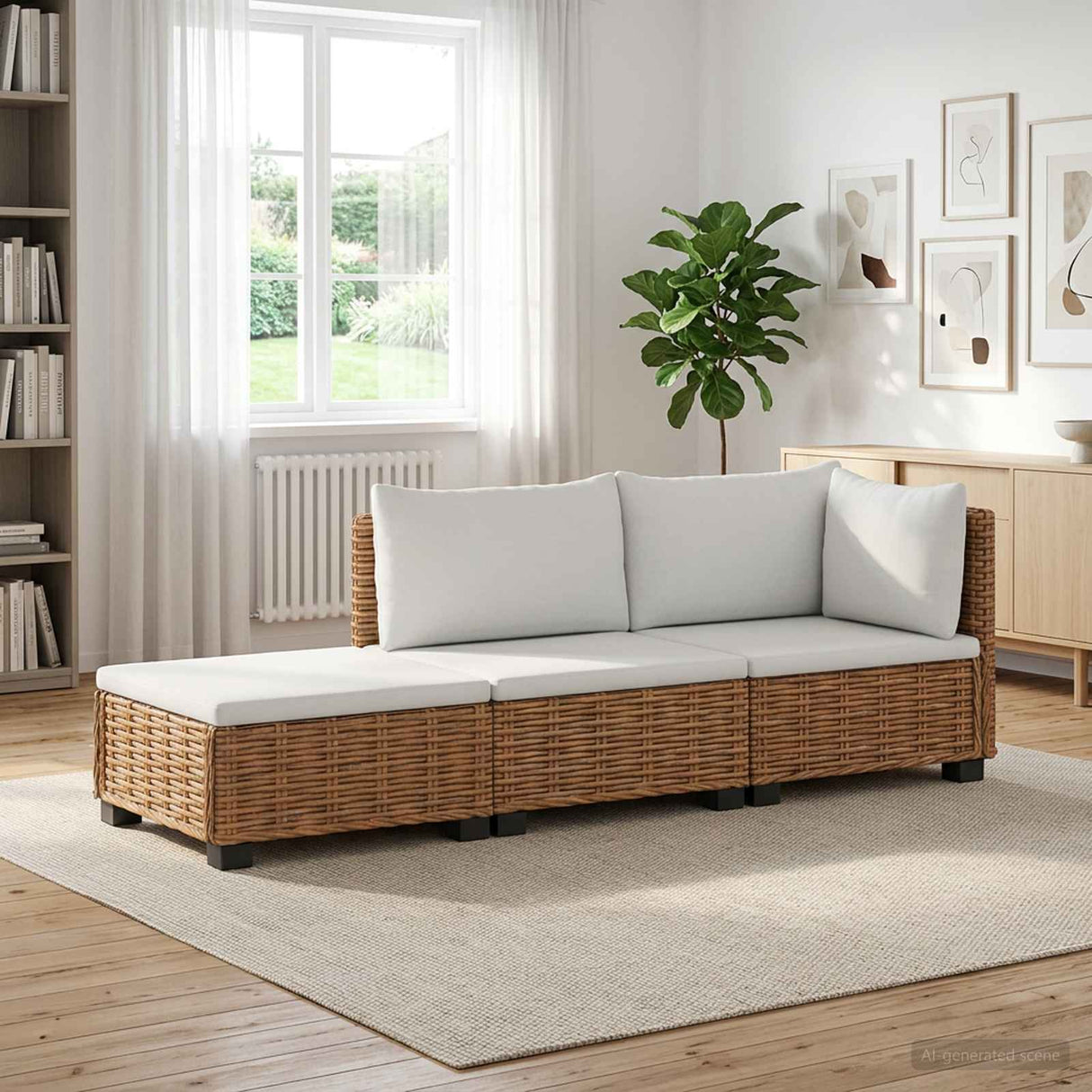 vidaXL 3 st Rieten Lounge Set met Kussens GENDT Natuurlijk Riet