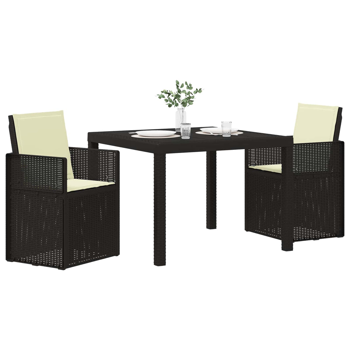 vidaXL Tuin Eettafel Set met kussen 3 pcs Bruin en crèmekleurig PP