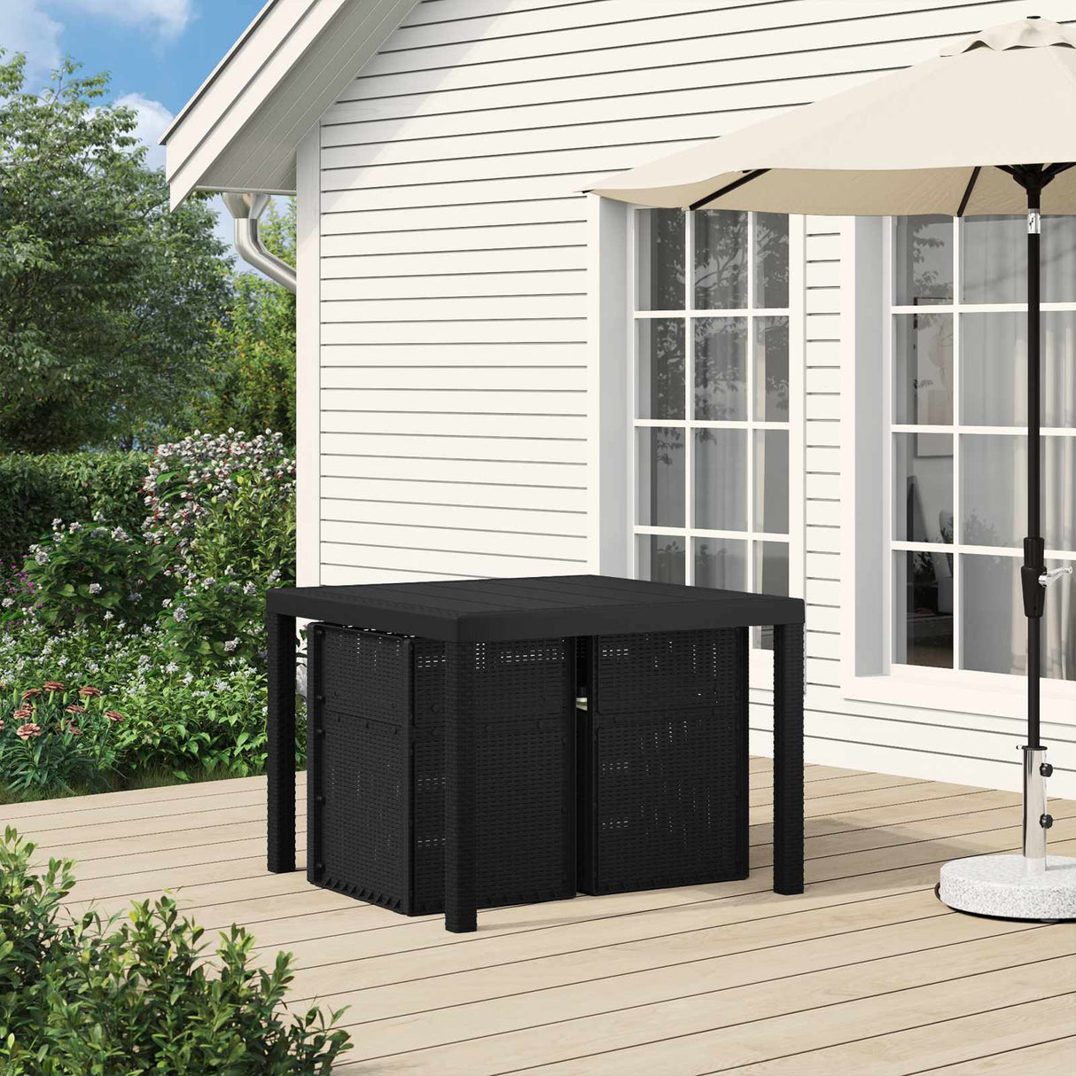 vidaXL Tuin Eettafel Set met kussen 3 pcs Bruin en crèmekleurig PP