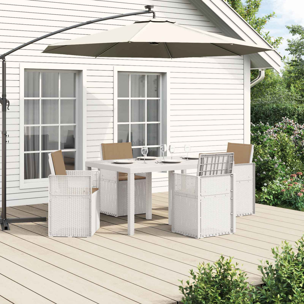 vidaXL Tuin Eettafel Set met kussen 3 pcs Bruin en crèmekleurig PP