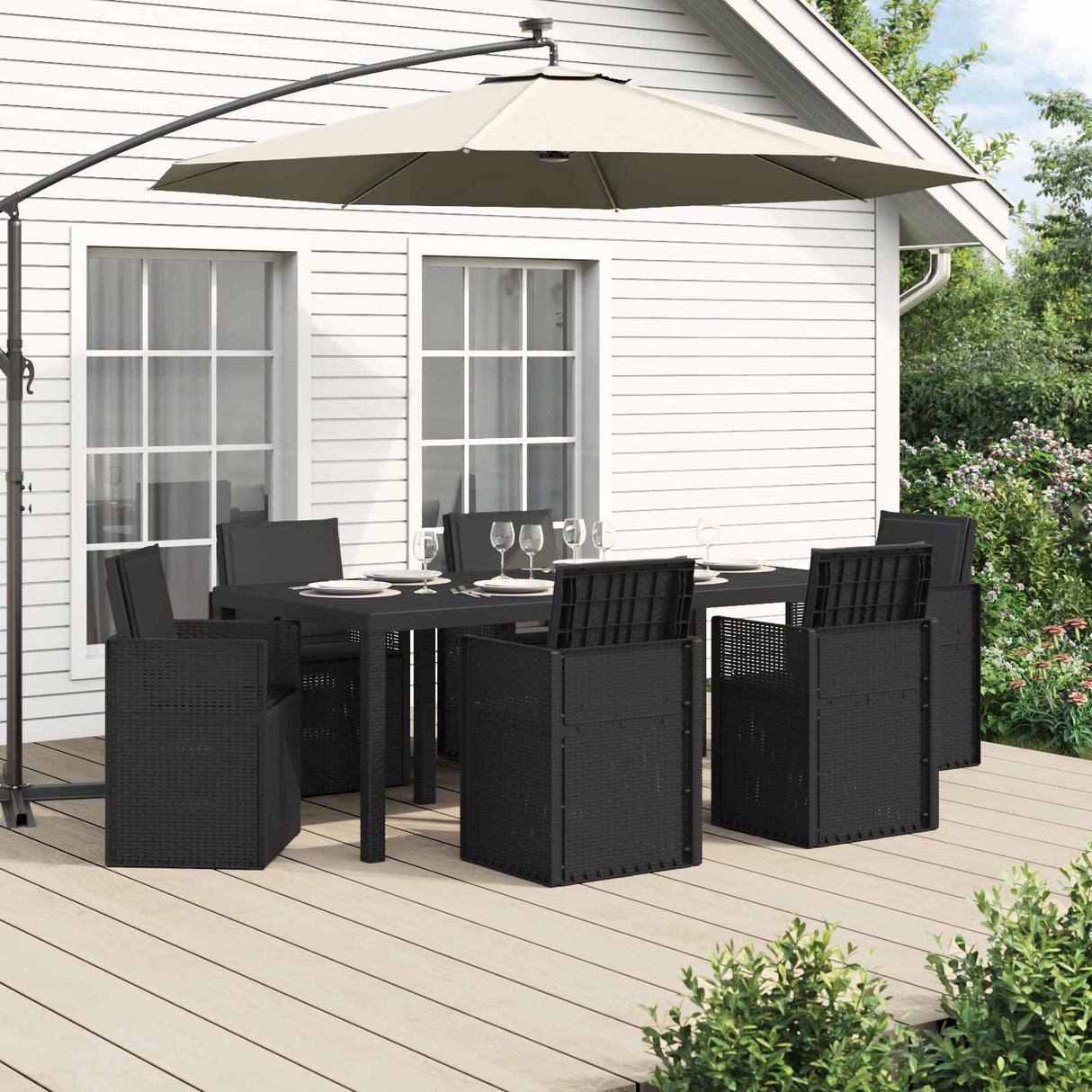 vidaXL Tuin Eettafel Set met kussen 3 pcs Bruin en crèmekleurig PP