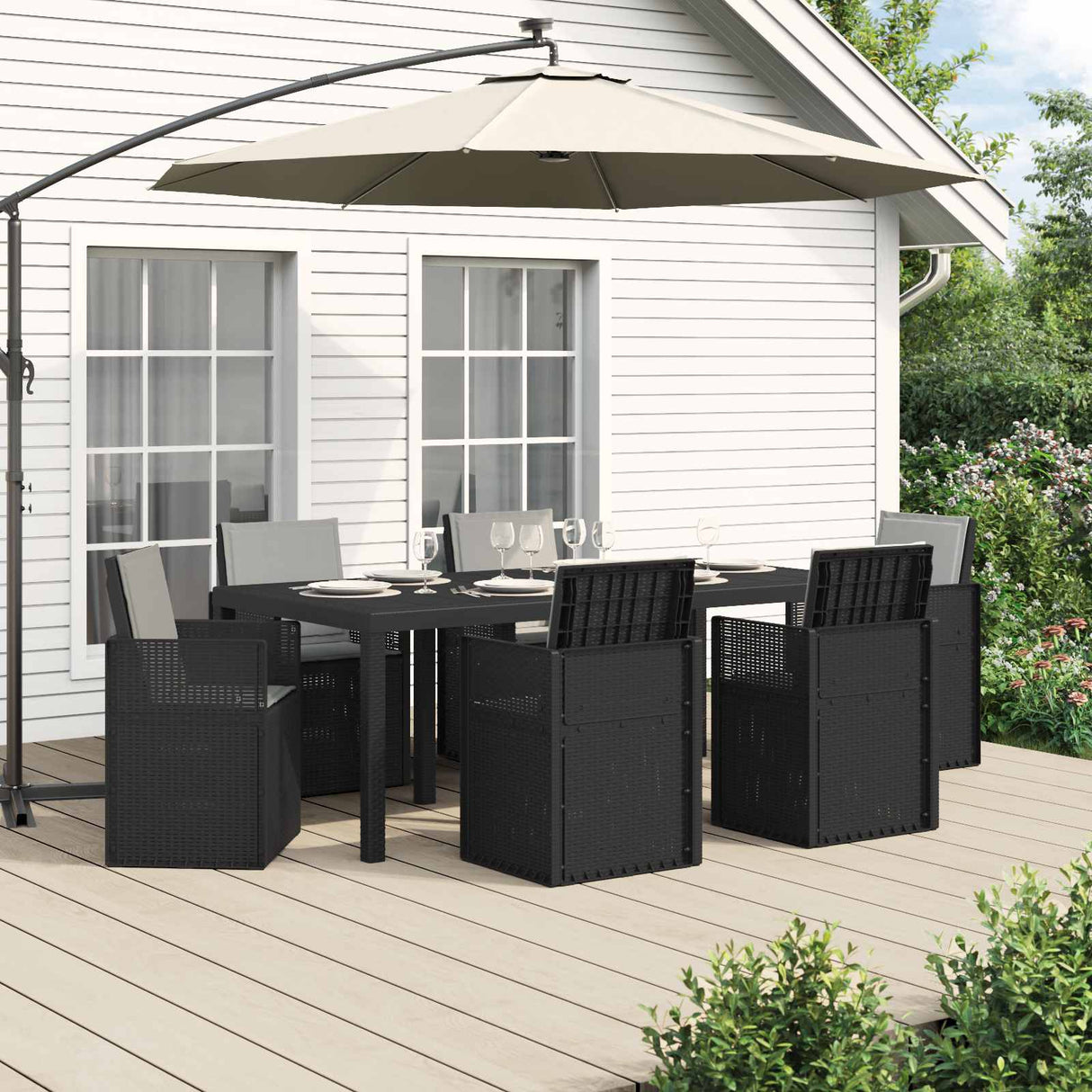 vidaXL Tuin Eettafel Set met kussen 3 pcs Bruin en crèmekleurig PP