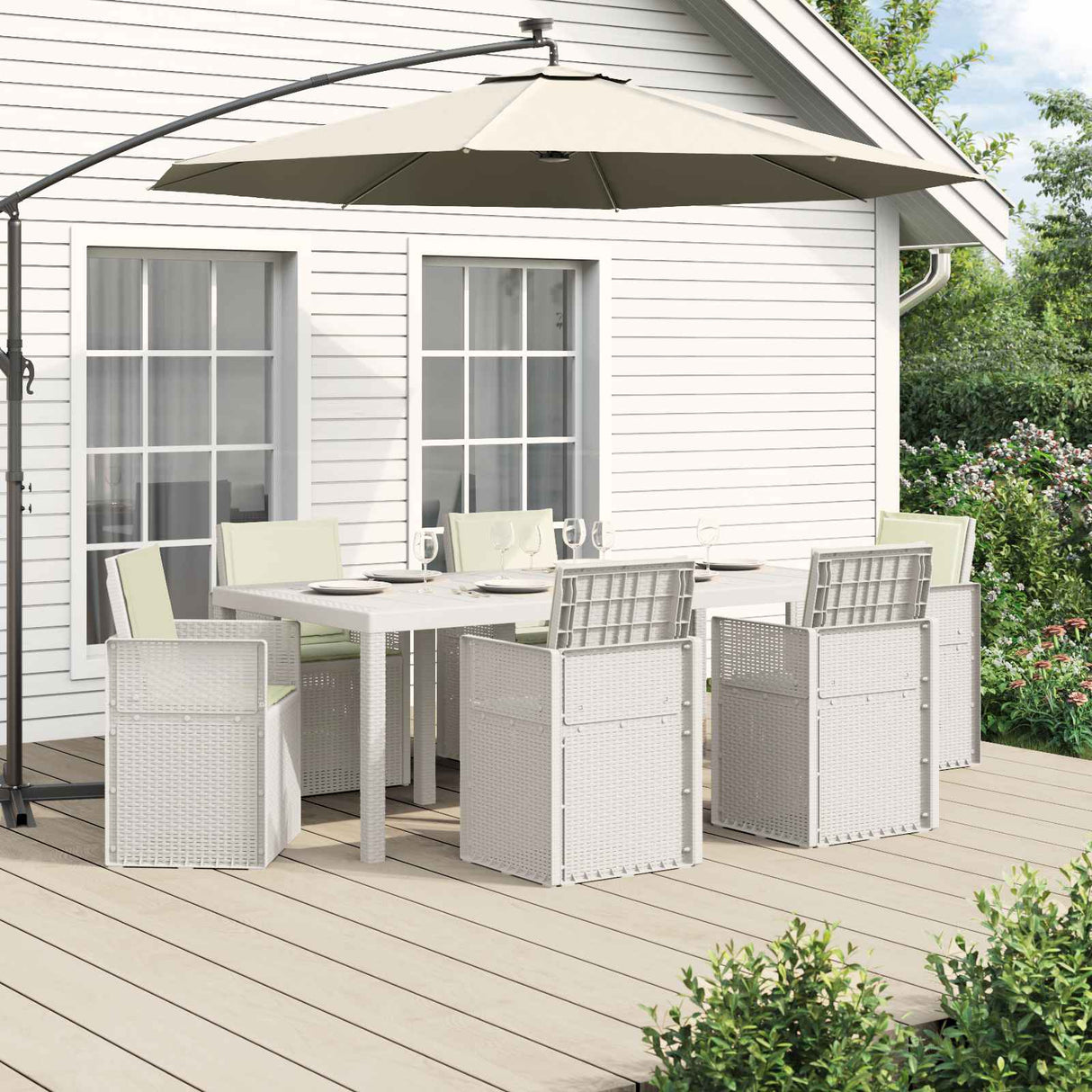 vidaXL Tuin Eettafel Set met kussen 3 pcs Bruin en crèmekleurig PP