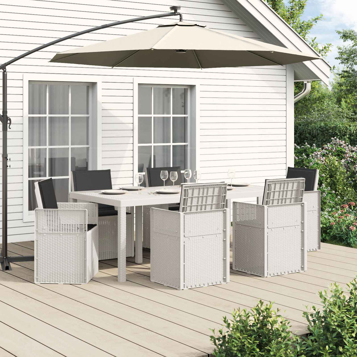 vidaXL Tuin Eettafel Set met kussen 3 pcs Bruin en crèmekleurig PP