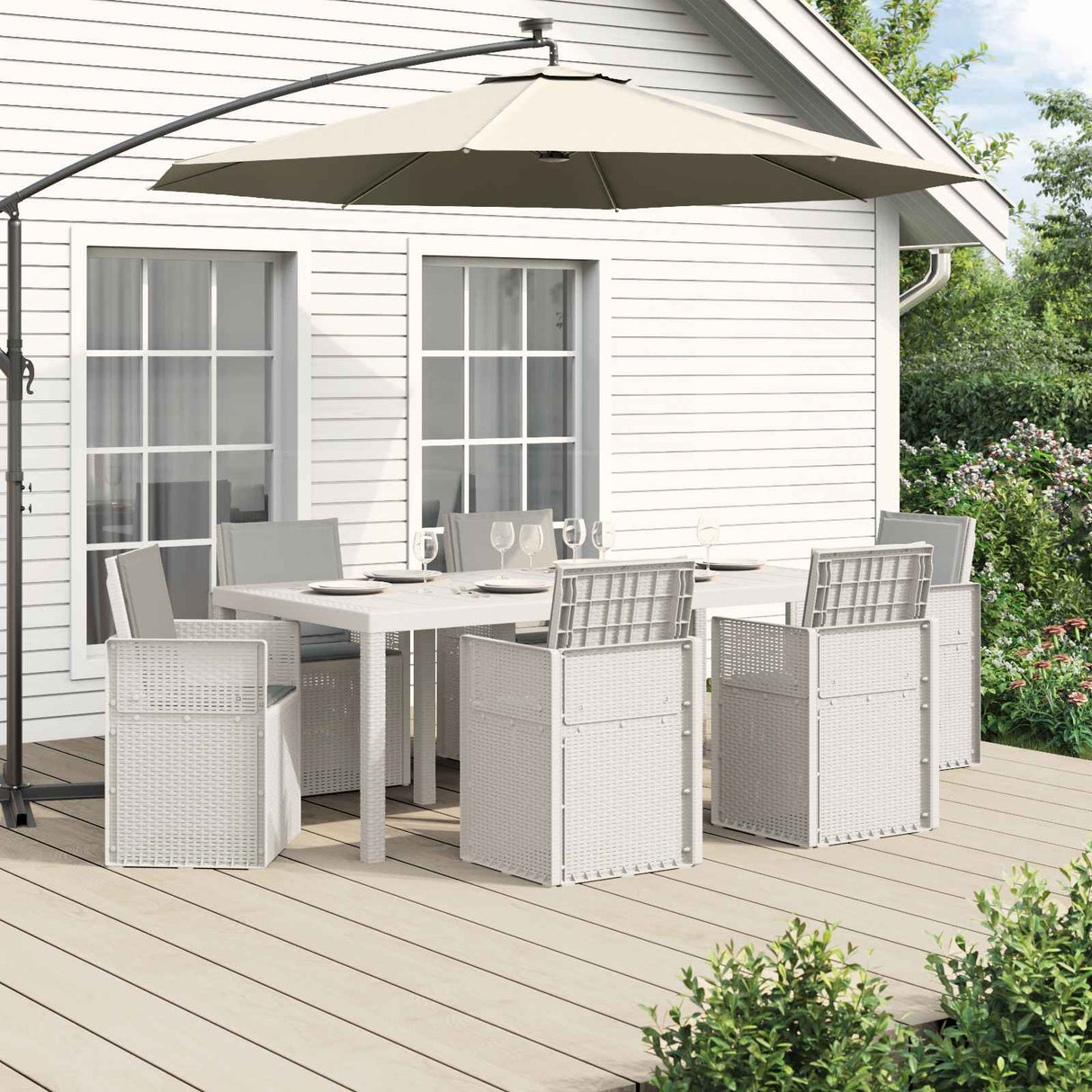 vidaXL Tuin Eettafel Set met kussen 3 pcs Bruin en crèmekleurig PP