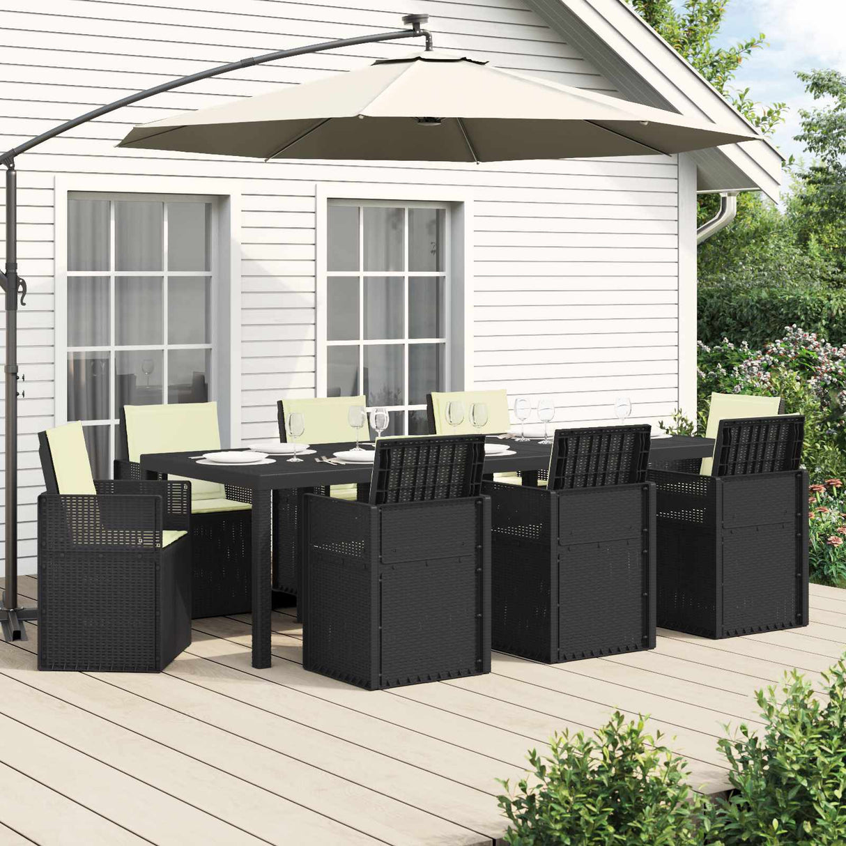vidaXL Tuin Eettafel Set met kussen 3 pcs Bruin en crèmekleurig PP