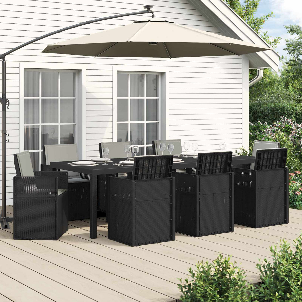 vidaXL Tuin Eettafel Set met kussen 3 pcs Bruin en crèmekleurig PP