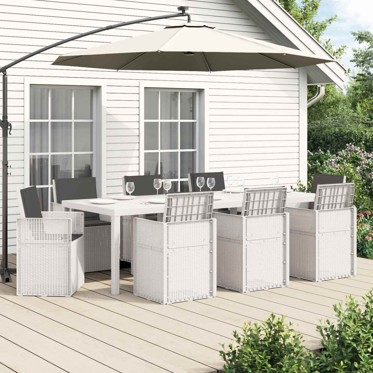 vidaXL Tuin Eettafel Set met kussen 3 pcs Bruin en crèmekleurig PP