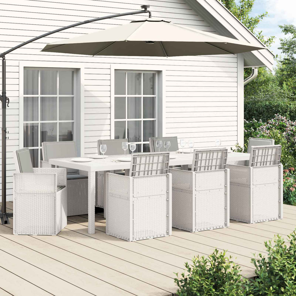 vidaXL Tuin Eettafel Set met kussen 3 pcs Bruin en crèmekleurig PP