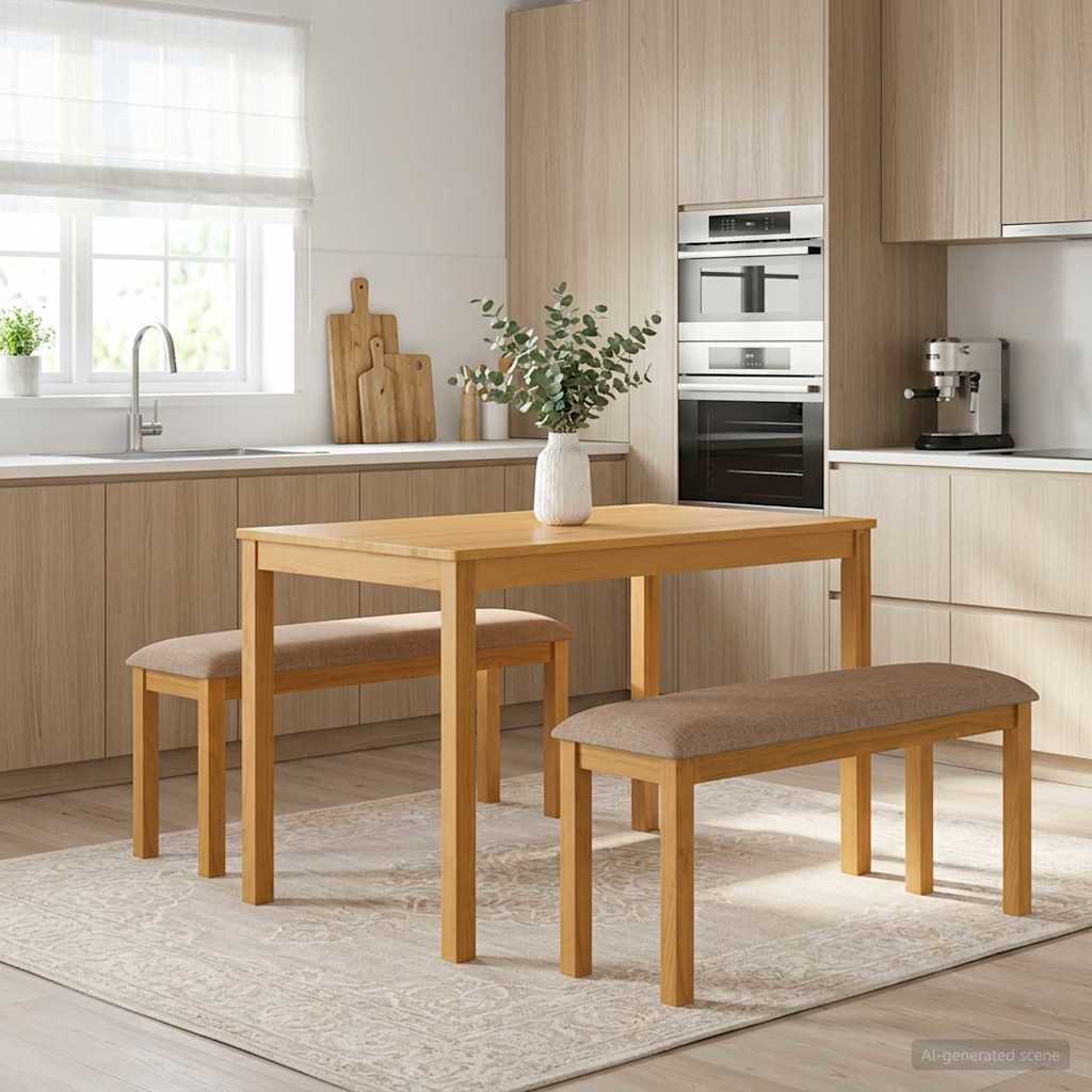 vidaXL Eetkamerset 3 st Naturel Massief Eikenhout
