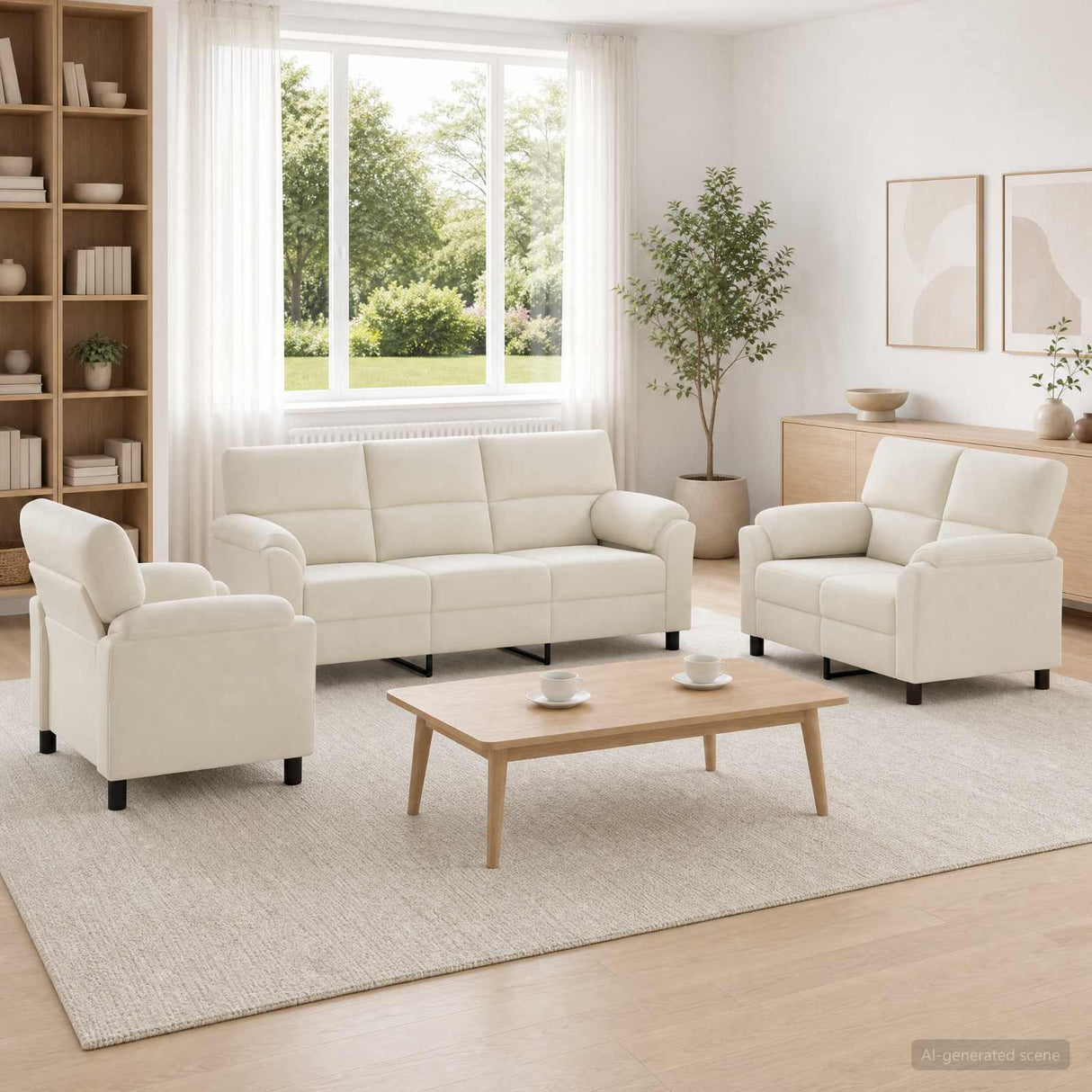 vidaXL Sofa set 3 pcs Cream velvet