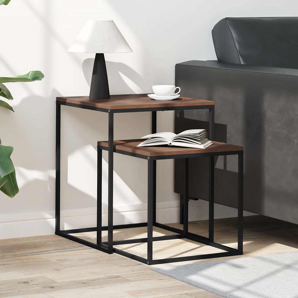 vidaXL Salontafelset 2 st bewerkt hout en metaal
