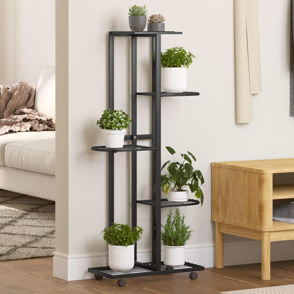 vidaXL Flower Pot Stand with Wheels 4-Tier 44x23x80 cm Iron Black