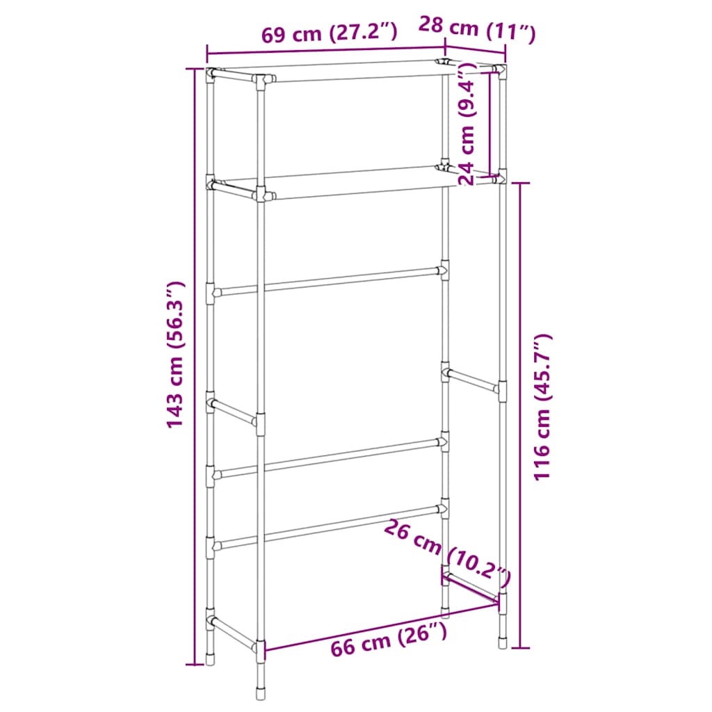 vidaXL Wasmachinerek 2-laags 69x28x143 cm ijzer zwart