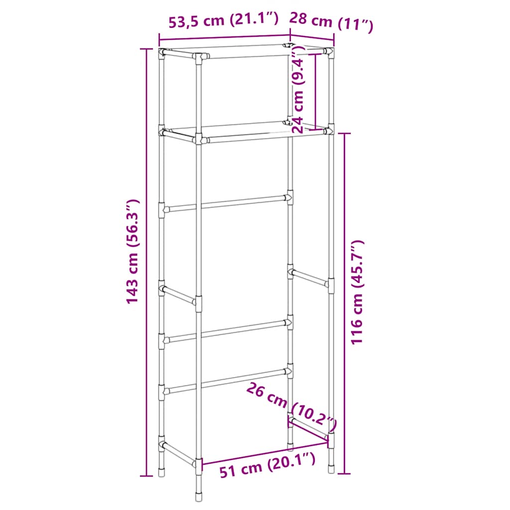 vidaXL Toiletrek 2-laags 53,5x28x143 cm ijzer zwart
