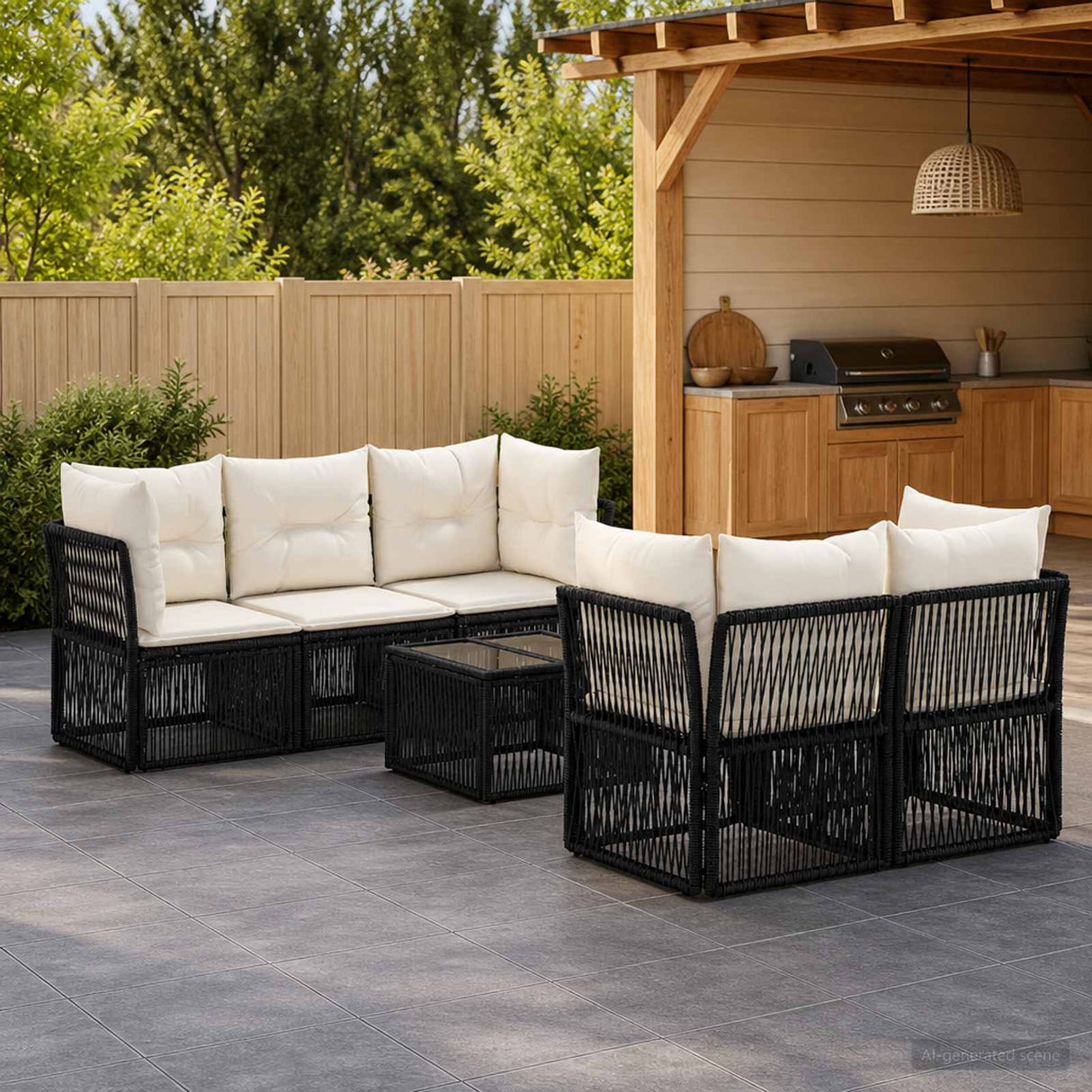 vidaXL Garden Bench Set 6 pcs Black poly rattan