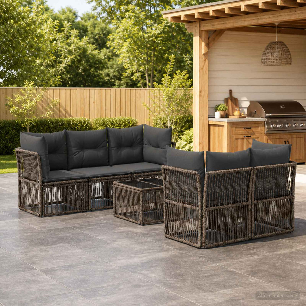 vidaXL Garden Bench Set 6 pcs Black poly rattan