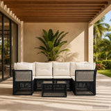 vidaXL Tuinbank Set 7 st Zwart poly rattan