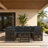 vidaXL Tuinbank Set 7 st Zwart poly rattan
