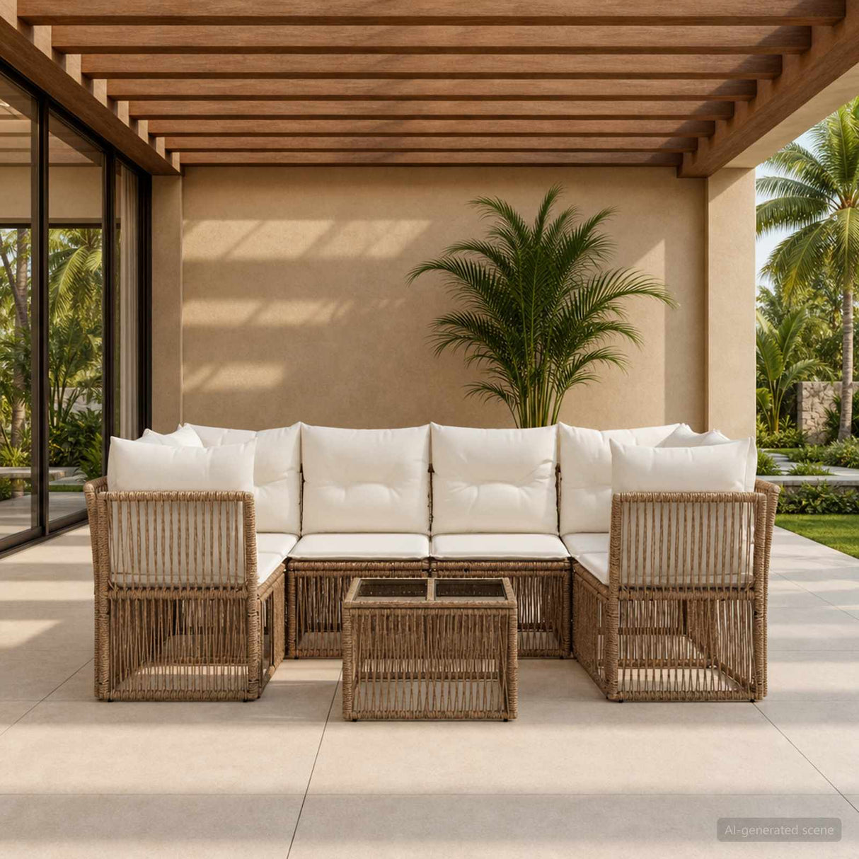 vidaXL Tuinbank Set 7 st Zwart poly rattan